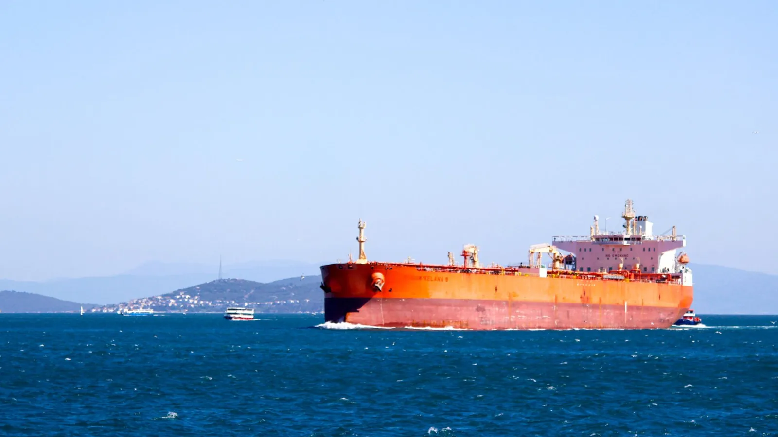 Vessel navigating the Strait of Hormuz, view from Musandam, Oman